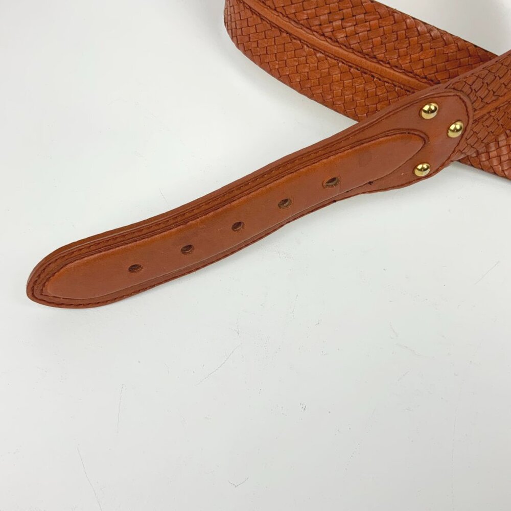 MICHAEL KORS Wide Leather Busket Weave Brown Belt Gold Buckle Sz M - Picture 6 of 16